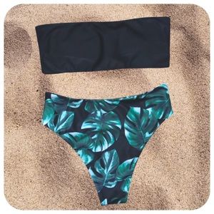 OMKAGI Leafy Palm Bandeau Bikini Set, S - NWT